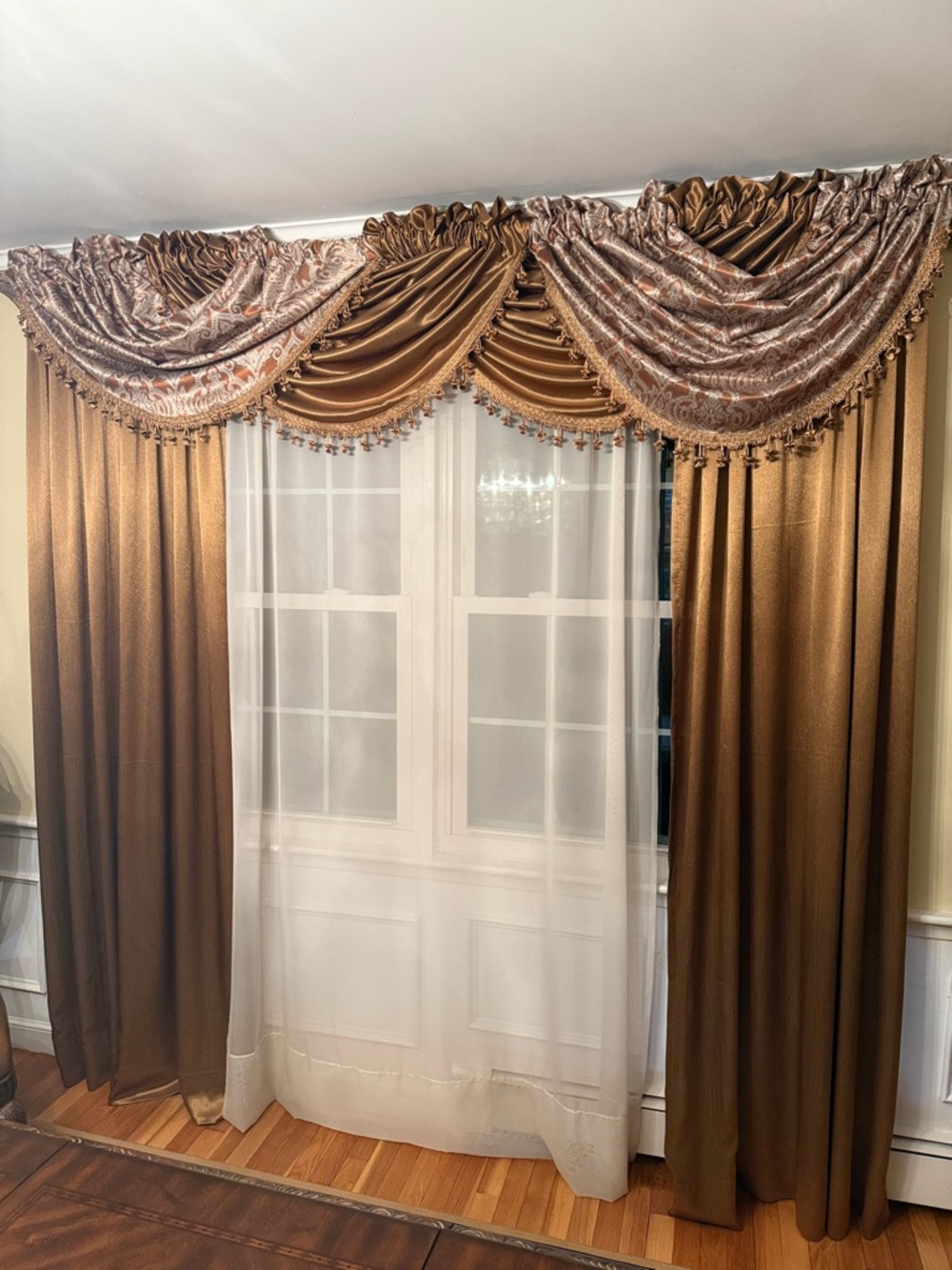 Elegant Brown Window Curtain Set with Sheer Panel